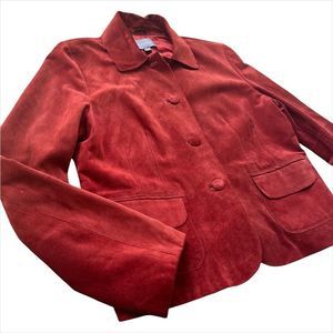 Ann Taylor Suede Leather Jacket Blazer Rust Red/Orange